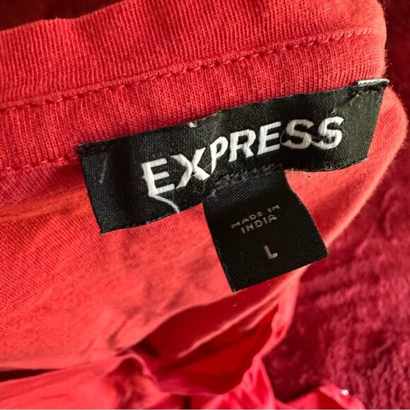 Express Red Orange Women’s Short Sleeve T-Shirt with Knot Detail - Picture 3 of 8